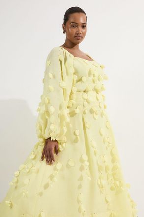 Karen Millen Womens Plus Size Applique Woven Maxi Skirt - Yellow - Size 20 UK