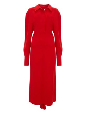 Victoria Beckham Midi-jurk met polokraag en lange mouwen - Rood