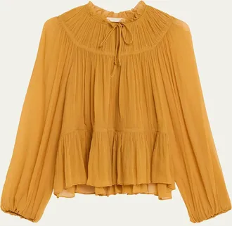 Ulla Johnson Leandra Pleated Silk Chiffon Blouse