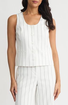 Kasper Pinstripe Scoop Neck Vest in Lily White/Black at Nordstrom, Size 14