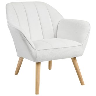 Beliani Sill&oacute;n De Tela De Estilo Retro Tapizado Repelente Al Agua Patas De Madera De Caucho Con Reposabrazos Blanco Torud