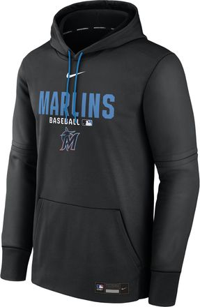 Nike Mens Miami Marlins Authentic Collection Nike Therma MLB Pullover Hoodie in Black | NAC3092NMQM-RMG