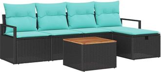 vidaXL Conjunto De Sof&aacute;s De Jard&iacute;n 6 Uds. Negro Rat&aacute;n Sint&eacute;tico Vidaxl