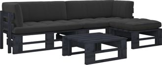 vidaXL Muebles De Palets 4 Pzas Y Cojines Madera Pino Impregnada Negro Vidaxl