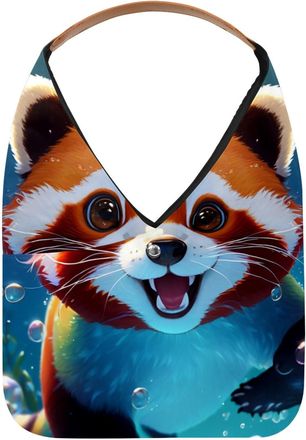 Generic Lovely Raccoon Swims Underwater Reusable Lightweight Grocery Bags - Foldable Into Compact Pouch, Washable & Sturdy, Multipurpose for Shopping and Trav