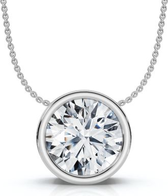 Pompeii3 1Ct Certified Bezel Round Cut Diamond Pendant 14k Gold 18 Necklace Lab Grown