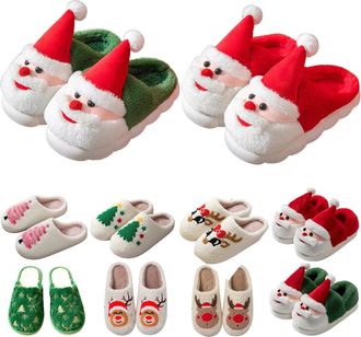Generic Christmas Fluffy Slippers for Women Men Unisex Warm Cozy Plush Fuzzy Santa Cushion Slipper Comfort Holiday Slip-on Housing Slippers for Indoor and Out
