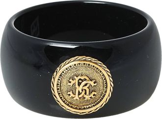 Roberto Cavalli Black Medallion Wide Bangle Bracelet