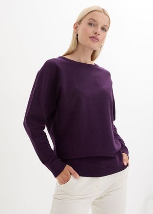 Bonprix Strickpullover BONPRIX Pullover mit Fledermaus&auml;rmeln, Damen, Gr. 36/38 (S), lila (dunkellila), Obermaterial: 70% Baumwolle, 30% Polyamid, figurumspiel