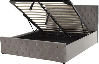 Beliani Cama Doble Tapizada En Terciopelo Gris 160 X 200 Cm Con Almacenamiento Cabecero Acolchado Amiens