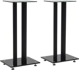 vidaXL Soportes Altavoz Vidrio Templado Dise&ntilde;o 2 Pilares Negro 2 Uds Vidaxl