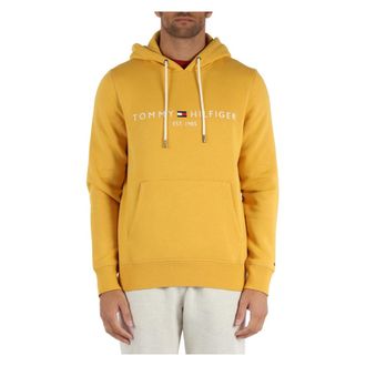 Tommy Hilfiger Hoodies, male, Yellow, Size: 2XL Cotton Hoodie with Logo Embroidery