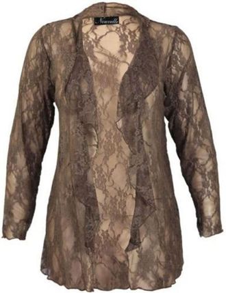 Purple Hanger New Womens Plus Size Floral Pattern Lace Cardigan Long Sleeve Womens Waterfall Open Top Brown Size 24 - 26