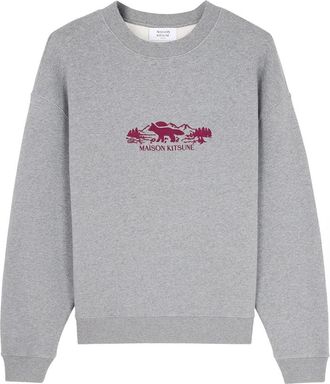 Maison Kitsun&eacute; Geborduurd Logo Sweater - Heren - Sweatshirts - Grijs - XL - Katoen - Hoodies & sweatvesten