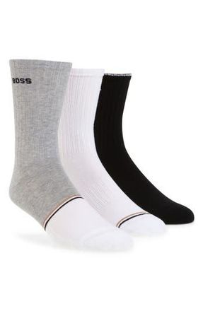 BOSS 3-Pack Ribbed Crew Socks in Black/White/Grey at Nordstrom Rack, Size 7-13