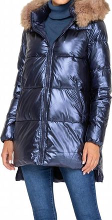 Tantra Mid Length Jacket With Faux Fur In Blue Metallic