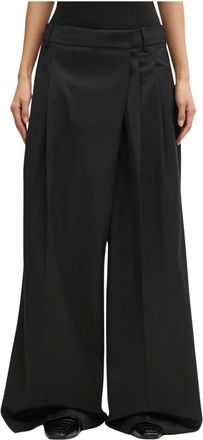 Ganni Broeken, Dames, Zwart, L, Wol, Calendered Wool Mid Waist Pants