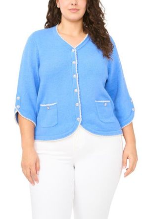 CeCe by Cynthia Steffe Contrast Scallop Trim Cardigan in Bell Flower Blue at Nordstrom, Size 1X