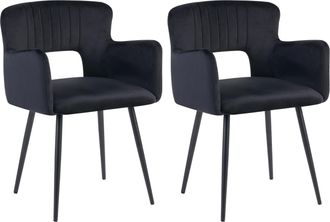 Beliani Beliani - Conjunto De 2 Sillas De Comedor De Terciopelo Negro Respaldo Recortado Sanilac