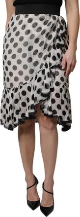 Dolce & Gabbana Womens White Black Polka Dots Knee Length Skirt Black-White Silk Cotton Nylon Black/white