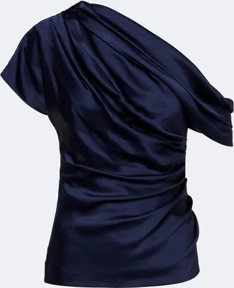 SIMKHAI Phoebe one-shoulder draped satin top