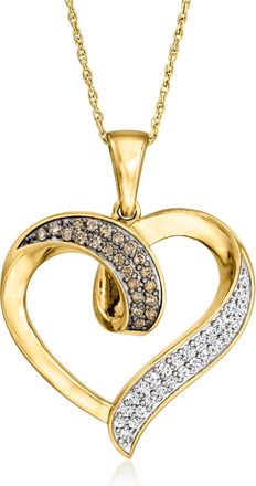Ross-Simons Brown and White Diamond Heart Pendant Necklace in 18kt Gold Over Sterling