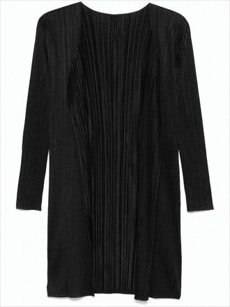 Issey Miyake Pleated Design Cardigan With Long Silhouette And Round Neckline