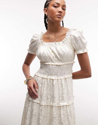 Daisy Street Vestito al polpaccio a balze in jacquard bianco