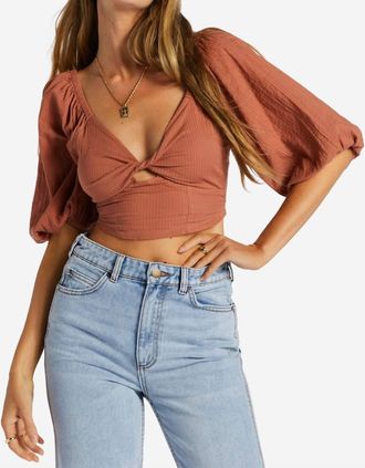 Billabong Del Sole Puff Sleeves Top In Sweet Tea