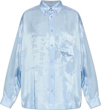 Balenciaga Shirts, female, Blue, Size: M Silk shirt with pocket