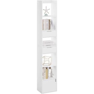 Woltu Libreria, Mobile portalibri alta a 6 Ripiani Aperti e 1 Scomparto con Anta,, Scaffale da ufficio o cameretta, Rovere Chiaro - Woltu