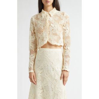 Lela Rose Lattice Guipure Lace Jacket in Cream at Nordstrom, Size 6