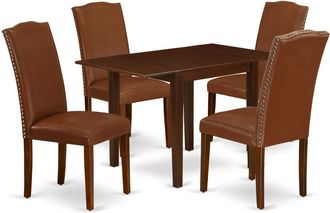 East West Furniture Dining Room Set Mahogany, NDEN5-MAH-66