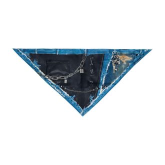 Acne Studios Unisex Distressed Denim & Leather Silk Scarf Multicolor