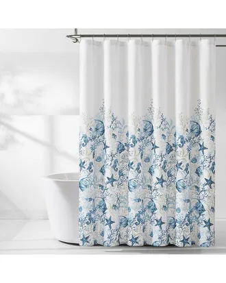 Lush D&eacute;cor Oceana Watercolor Sea Life Linen Textured Shower Curtain