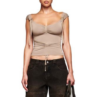 I.AM.GIA Asha Ruched Crop Top in Taupe at Nordstrom, Size Xx-Small