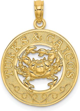 Diamond2Deal 14k Yellow Gold TURKS AND CAICOS Circle with Crab Charm Pendant