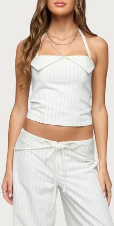 Edikted Parker Pinstripe Halter Top in White at Nordstrom, Size X-Large