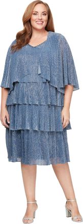 S.L. Fashions Womens Sleeveless Mother of The Bride Tiered Dress with Short Removable Jacket and Beaded Neckline (Plus Size), Wedgewood, 22