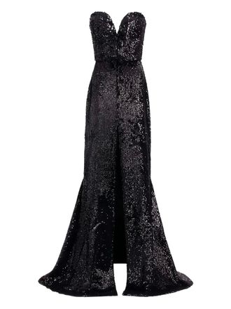 Elie Saab sequin-embellished strapless maxi dress - women - Fabric/Sequin - 42 - Black
