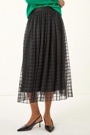 Roman Geometric Mesh Overlay Skirt