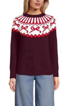 Lands End Drifter Jacquard Raglan Crew Neck Sweater in Burgundy Bow Fairisle at Nordstrom, Size X-Small