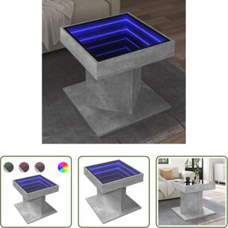 vidaXL Tavolino con specchio - Tavolino Salotto con LED Grigio Cemento 50x50x45 cm Multistrato