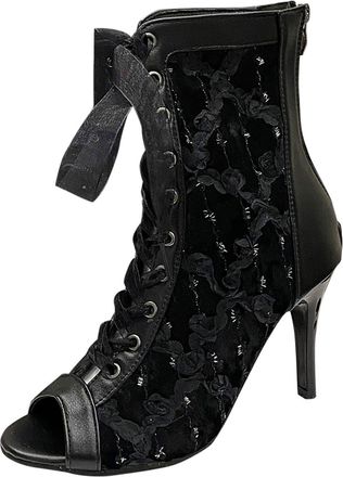 Generic Elegant Womens High Heel Party Sandals with 9 Cm Slim Block Heel for Fashionable Evening Wear (Black, 5.5)