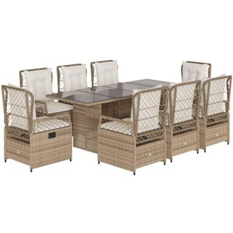 vidaXL Set Comedor De Jard&iacute;n 9 Pzas Con Cojines Rat&aacute;n Sint&eacute;tico Beige Vidaxl