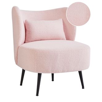 Beliani Sill&oacute;n Sal&oacute;n Respaldo Curvo Dise&ntilde;o Glamuroso Tapicer&iacute;a Boucl&eacute; Patas De Metal Madera Clara Rosa Pastel Otsby Ii