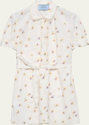 Prada Primula Poplin Belted Mini Shirtdress