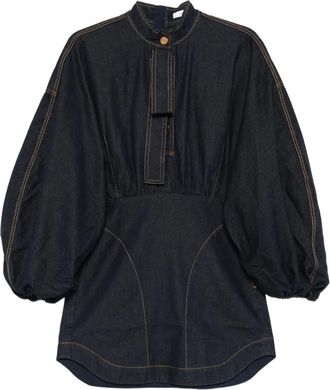 Zimmermann Denim mini-jurk met bisschopmouwen - Blauw