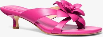 Michael Kors Jacie Floral Embellished Leather Kitten Heel Sandal