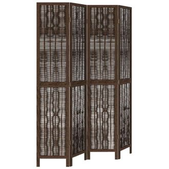 vidaXL Biombo Separador De 4 Paneles Madera Paulownia Marr&oacute;n Oscuro Vidaxl